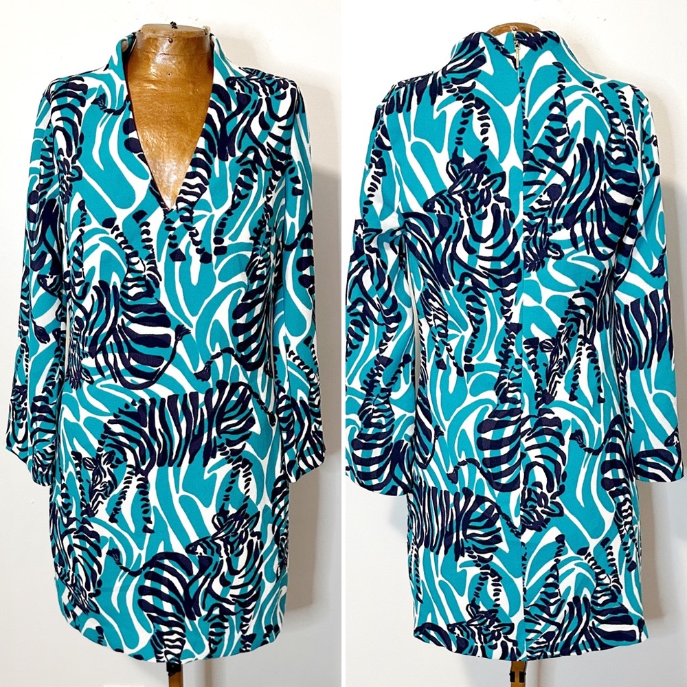 Lilly Pulitzer Devina I’m Game Zebra Print Shift Dress Blue